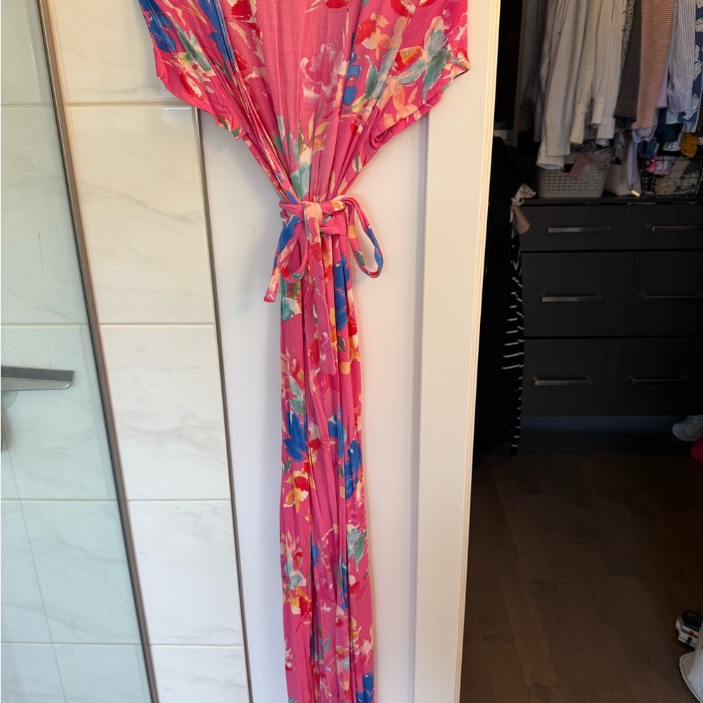 Vici Pink and Blue Floral Wrap One Piece